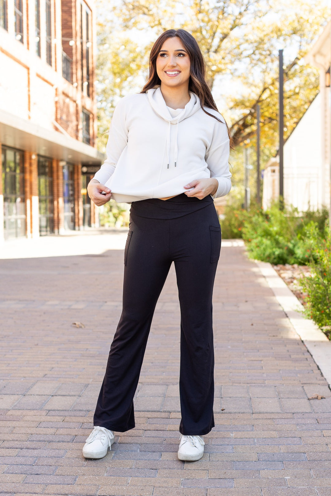 Black The Liz Crossover Bootcut Leggings With Pockets