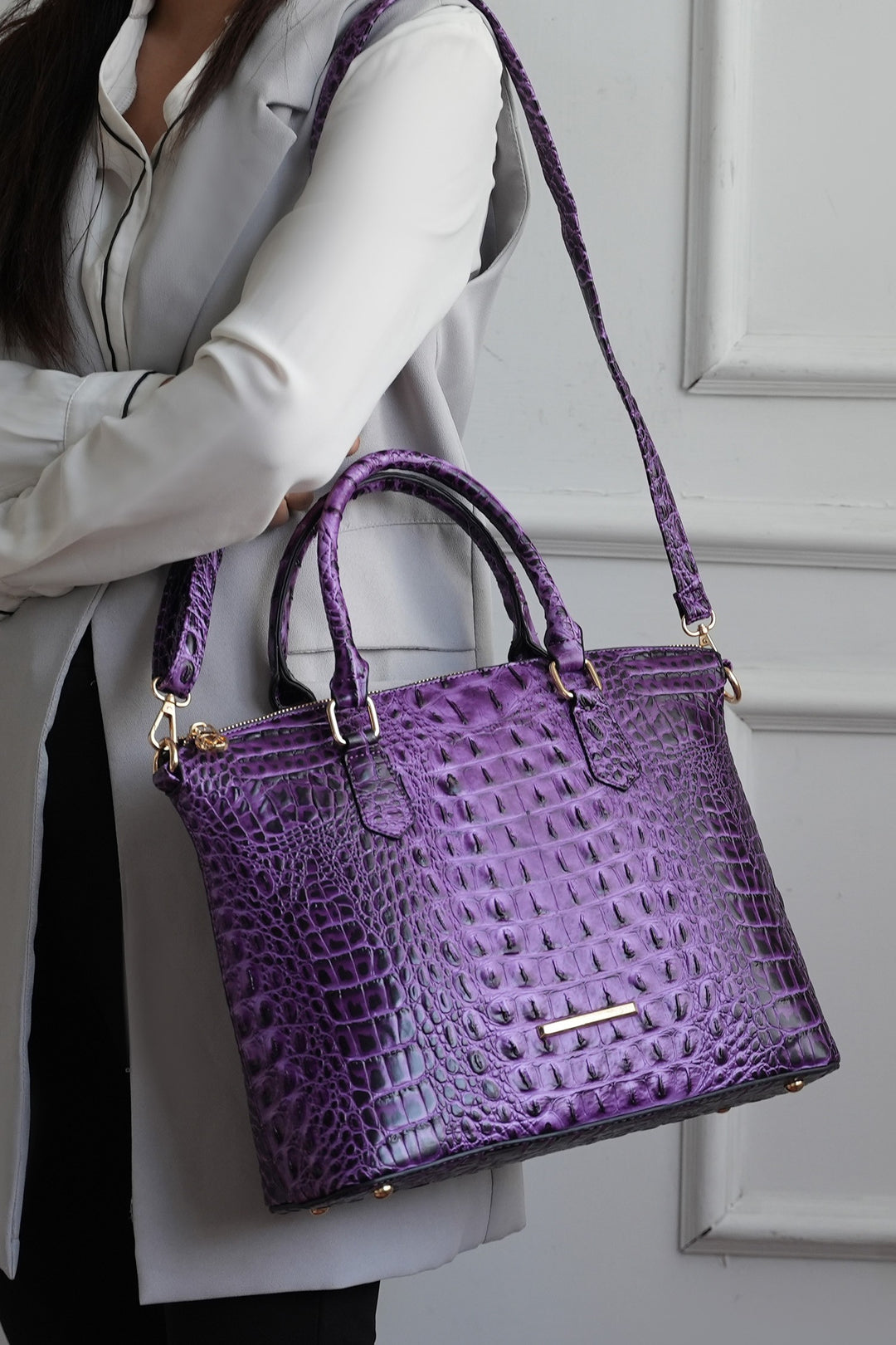 Fuchsia Mkf Liora Croc Embossed Tote And Set By Mia K