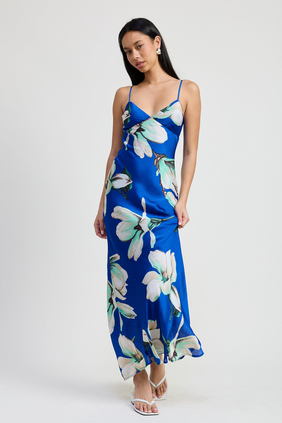Blue Floral Floral Bias Maxi Dress