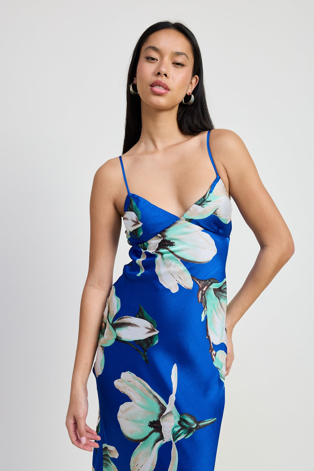 Blue Floral Floral Bias Maxi Dress