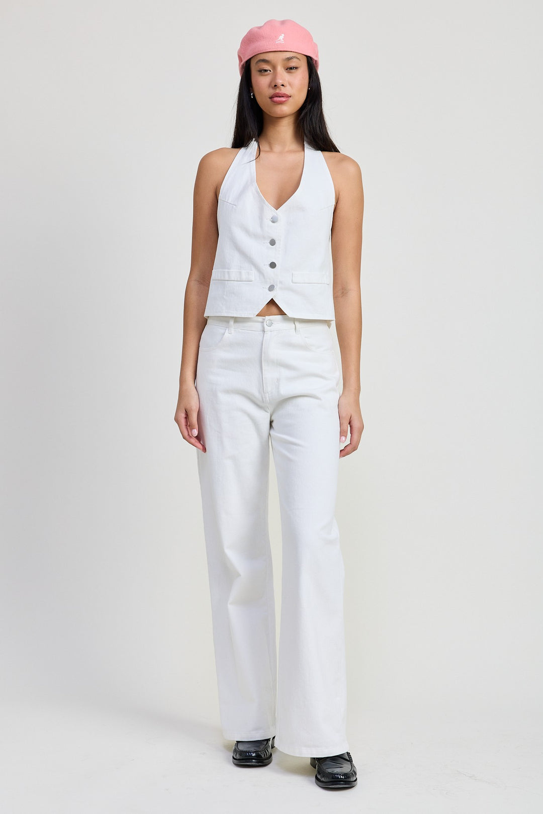 WHITE Folded Fitted Denim Pants