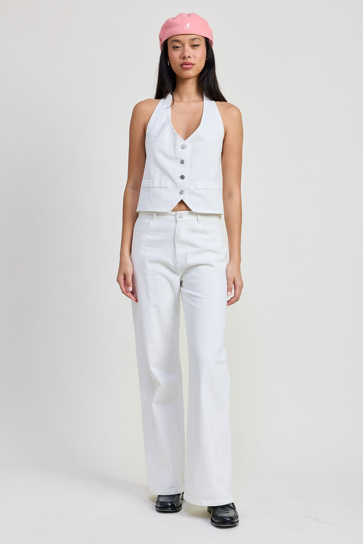 WHITE Folded Fitted Denim Pants