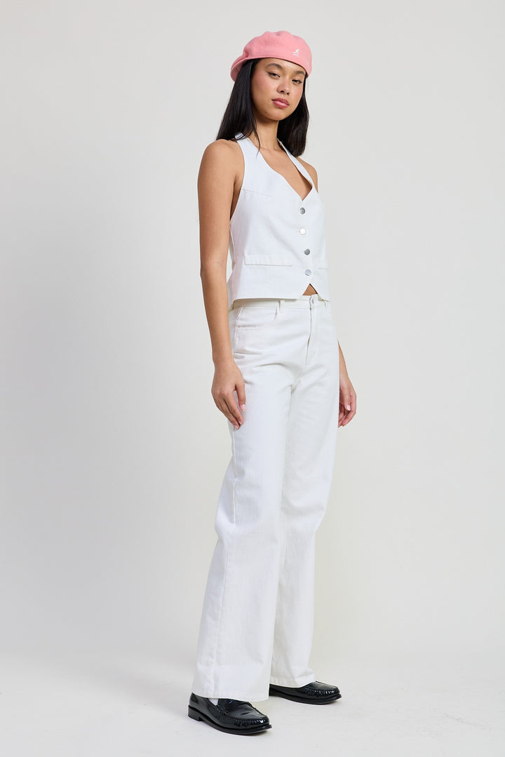 WHITE Folded Fitted Denim Pants