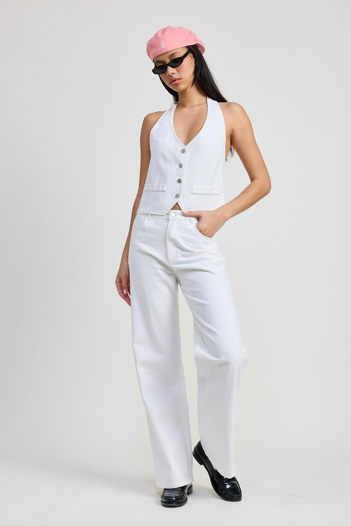 WHITE Folded Fitted Denim Pants