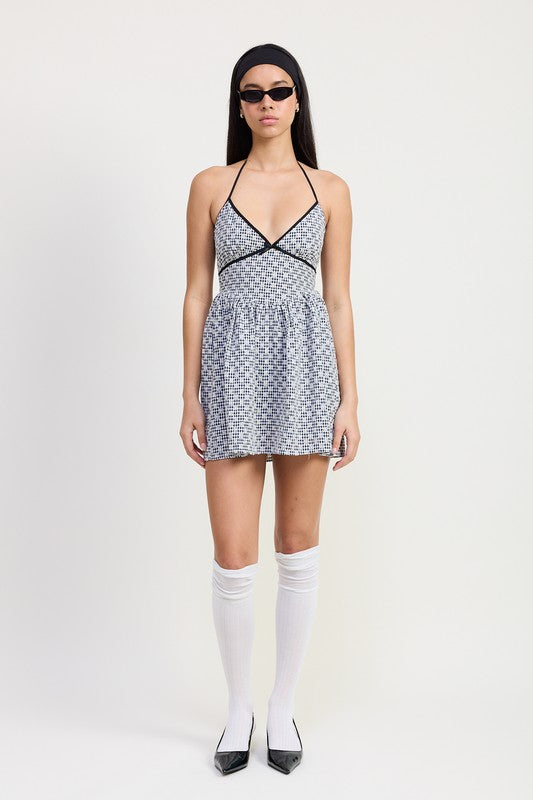Gingham Halter Neck Mini Dress