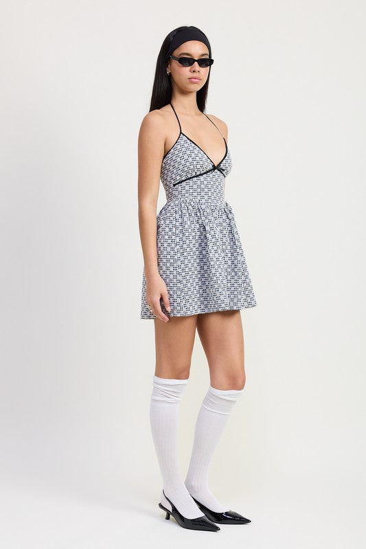 Gingham Halter Neck Mini Dress