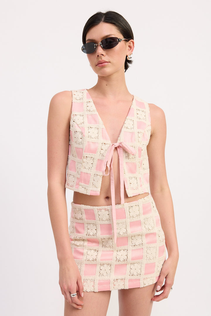 Pink Multi Mini Jacquard Skirt