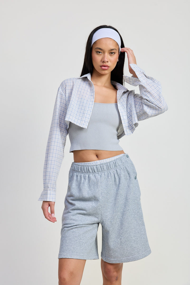 FLANNEL GREY COMBO Elastic Waistband Shorts