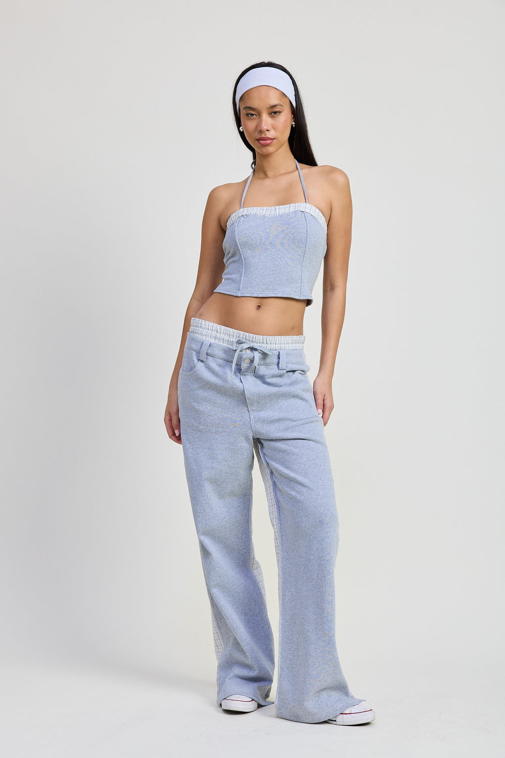 Flannel Grey Combo Halter Neck Cropped Top