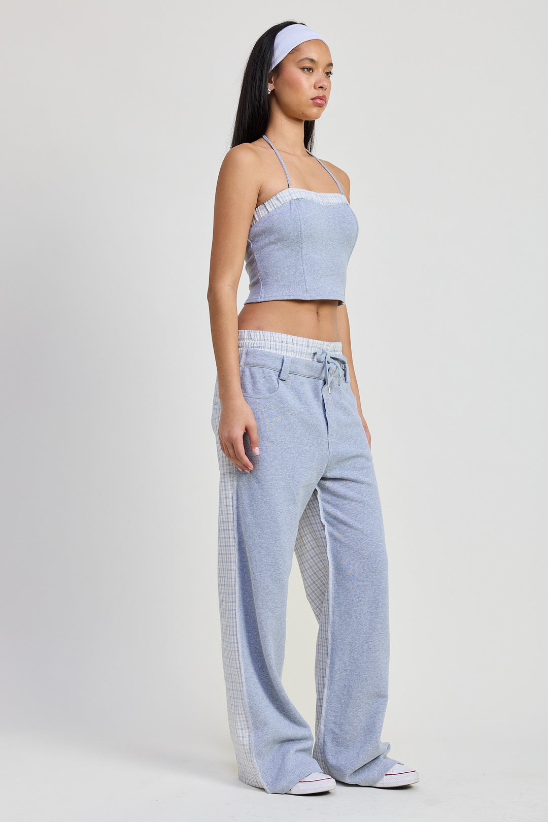 Flannel Grey Combo Halter Neck Cropped Top