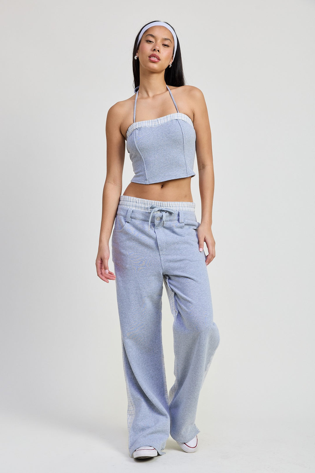 Flannel Grey Combo Double Waist Straight Leg Pants