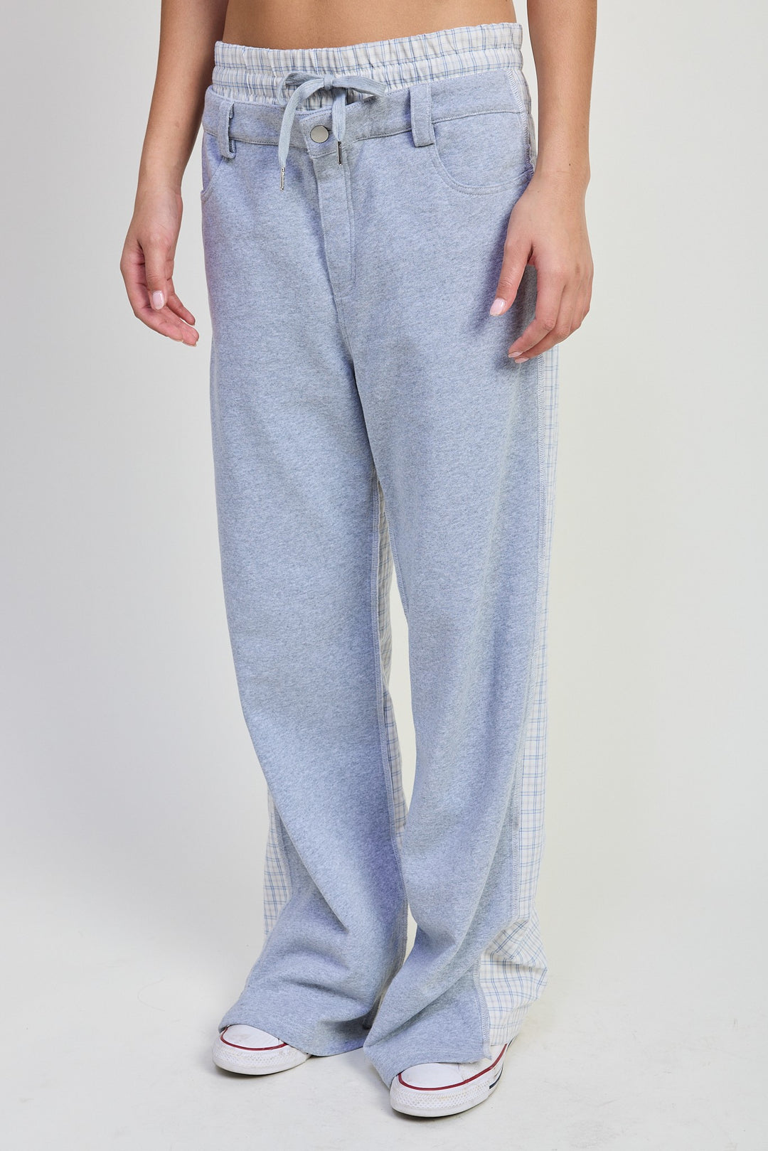 Flannel Grey Combo Double Waist Straight Leg Pants