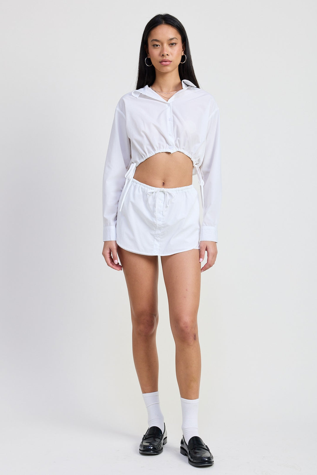 Off White Cinched Mini Skort With Drawstring