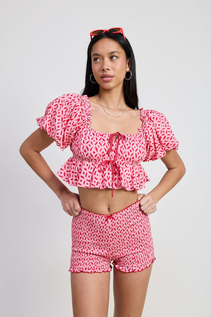 Mini Ruffle Printed Shorts