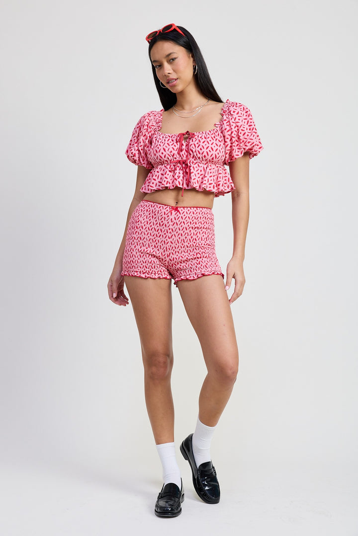 Mini Ruffle Printed Shorts