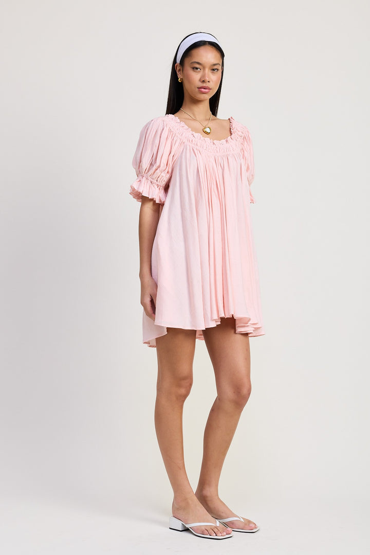 Mini Embroidery Short Puff Sleeve Dress