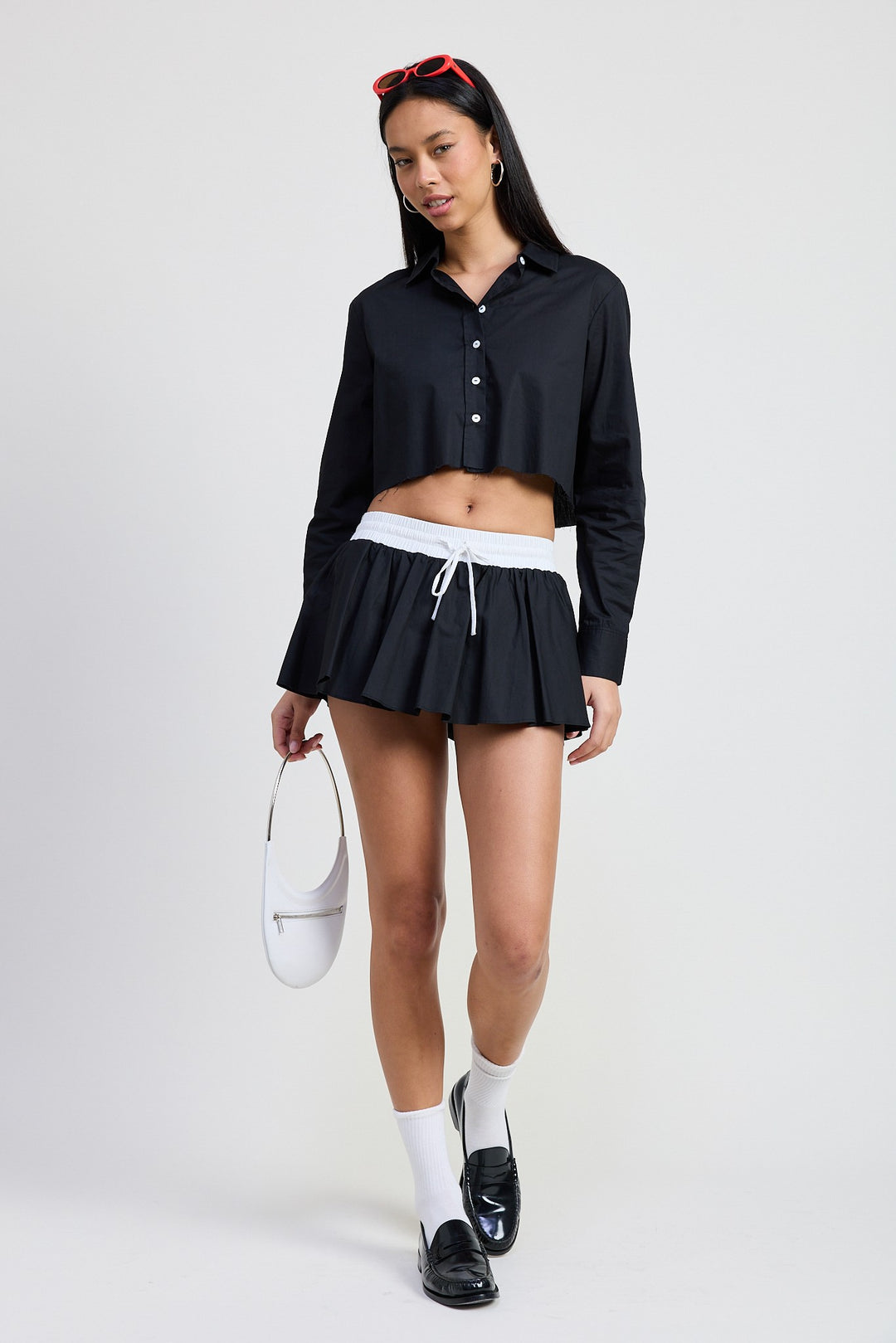 Black Mini Contrast Waistband Skirt