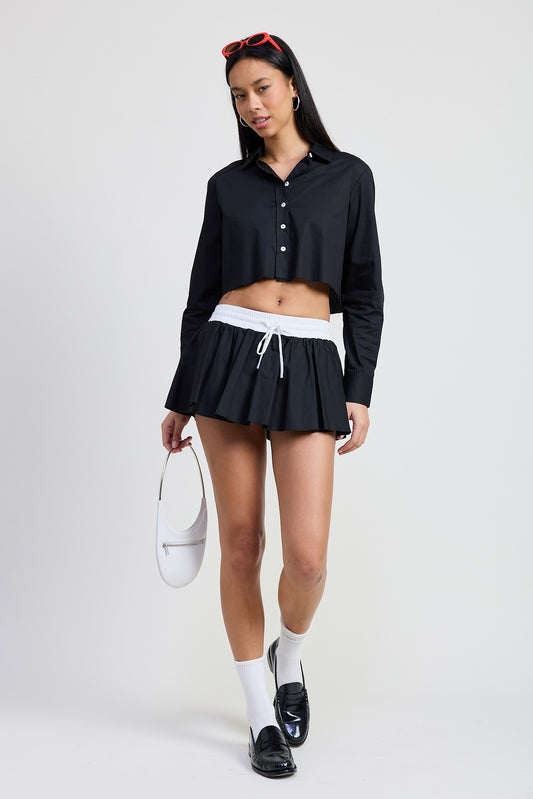 Black Mini Contrast Waistband Skirt