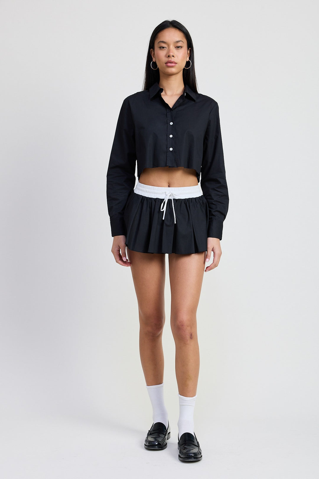 Black Mini Contrast Waistband Skirt