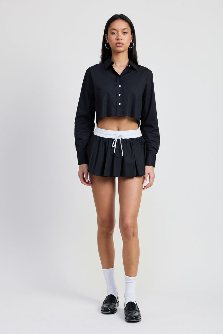 Black Mini Contrast Waistband Skirt