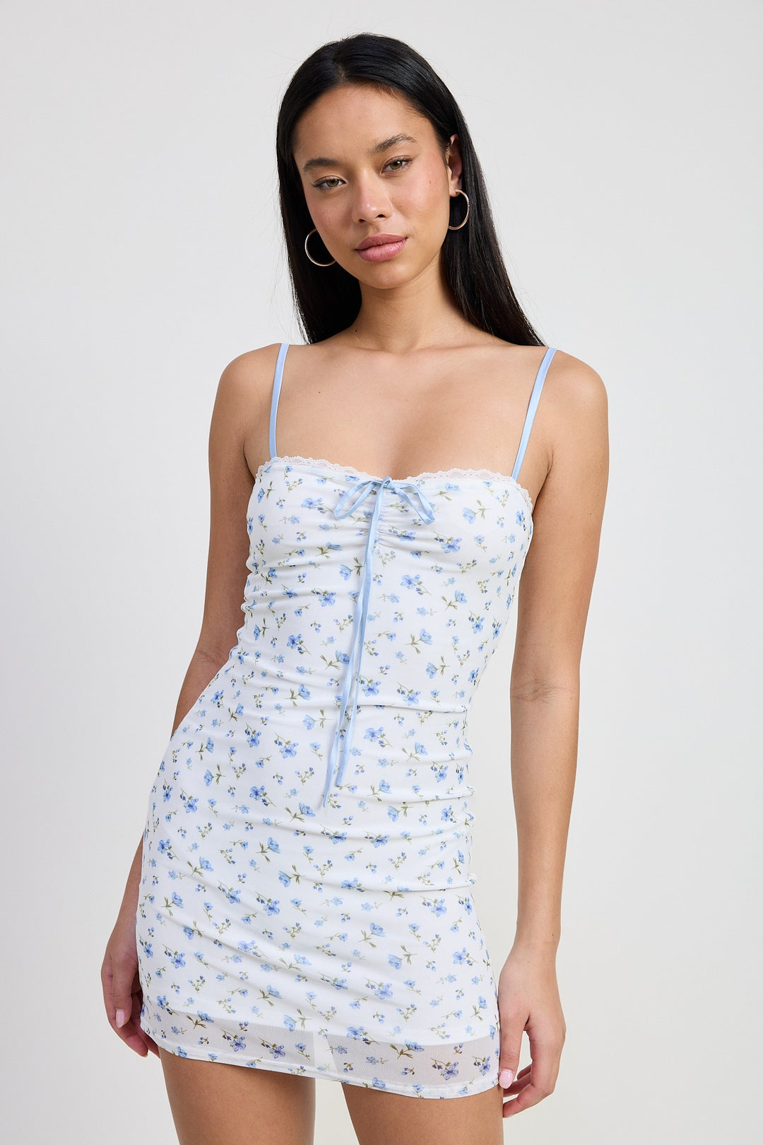 Mini Floral Dress With Peek A Boo Lace