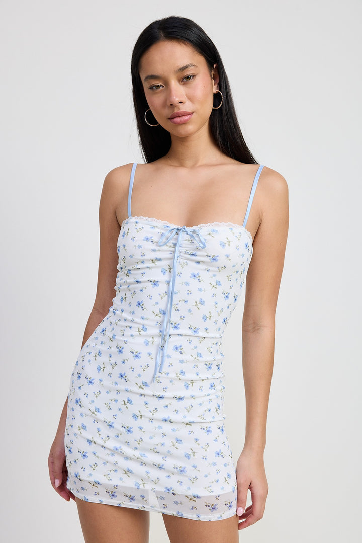 Mini Floral Dress With Peek A Boo Lace