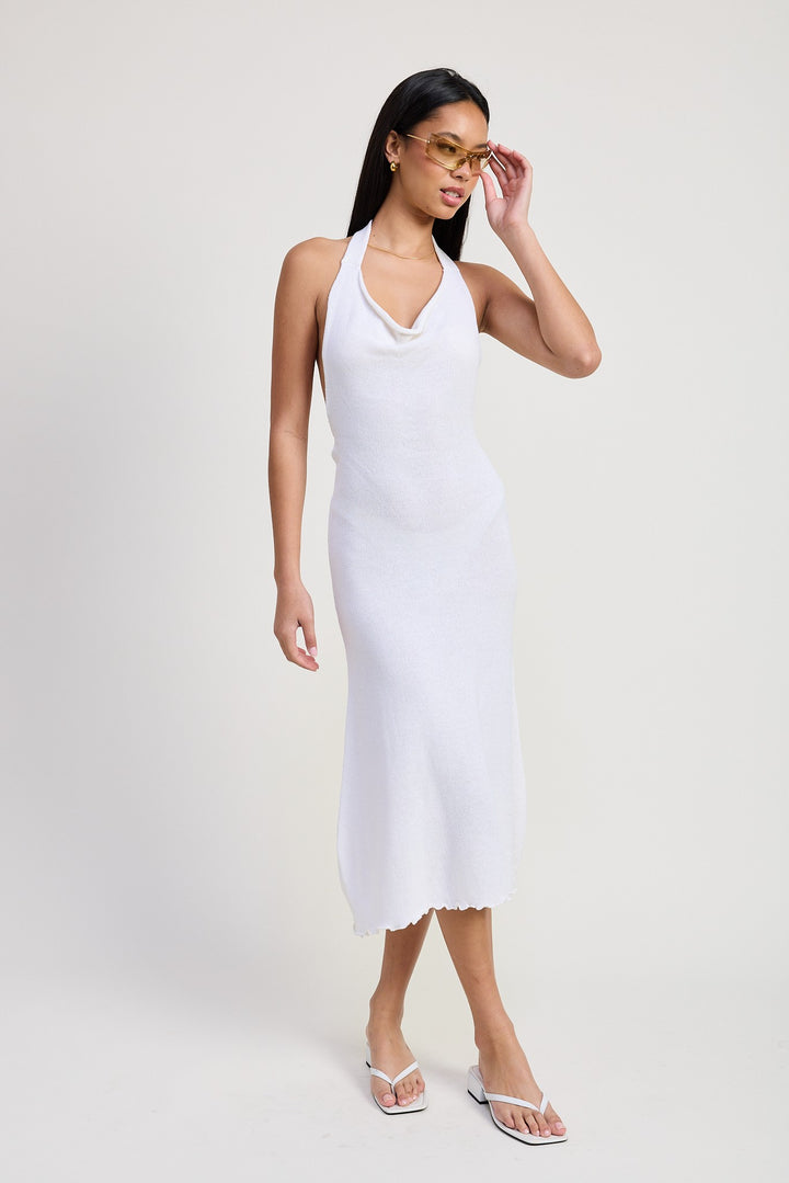Cown Neck Midi Open Back Dress