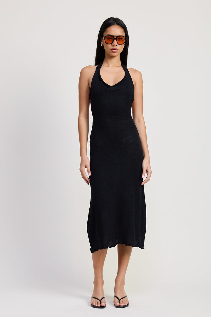 White Cown Neck Midi Open Back Dress