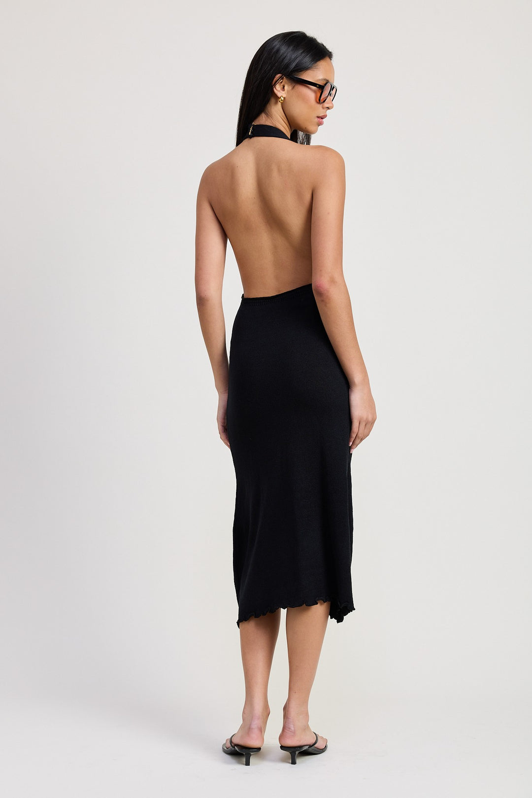 Cown Neck Midi Open Back Dress