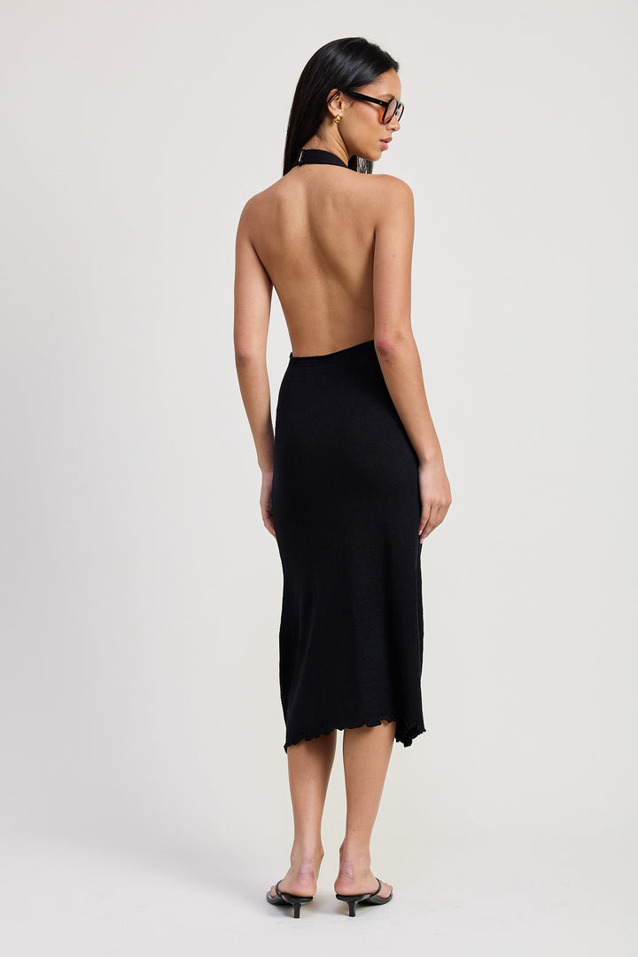 Cown Neck Midi Open Back Dress