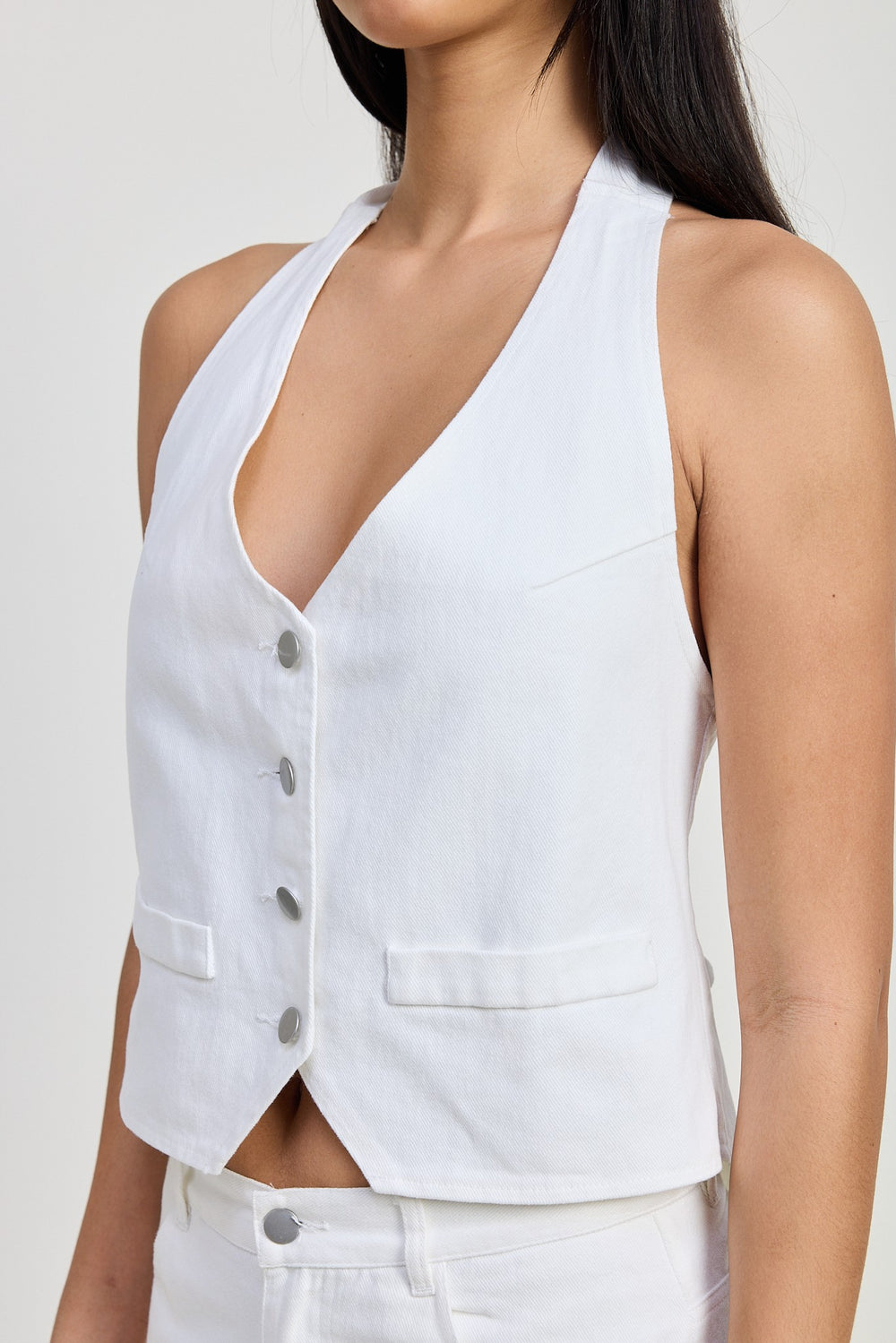Vintage Blue Button Up Halter Neck Top