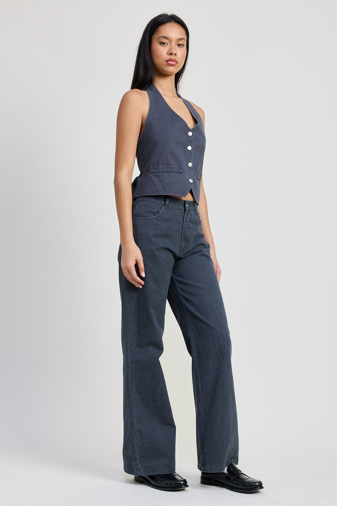 Button Up Halter Neck Top