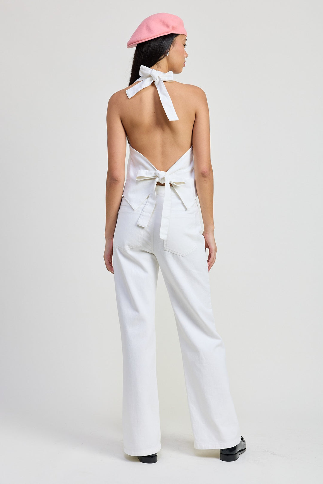 White Button Up Halter Neck Top