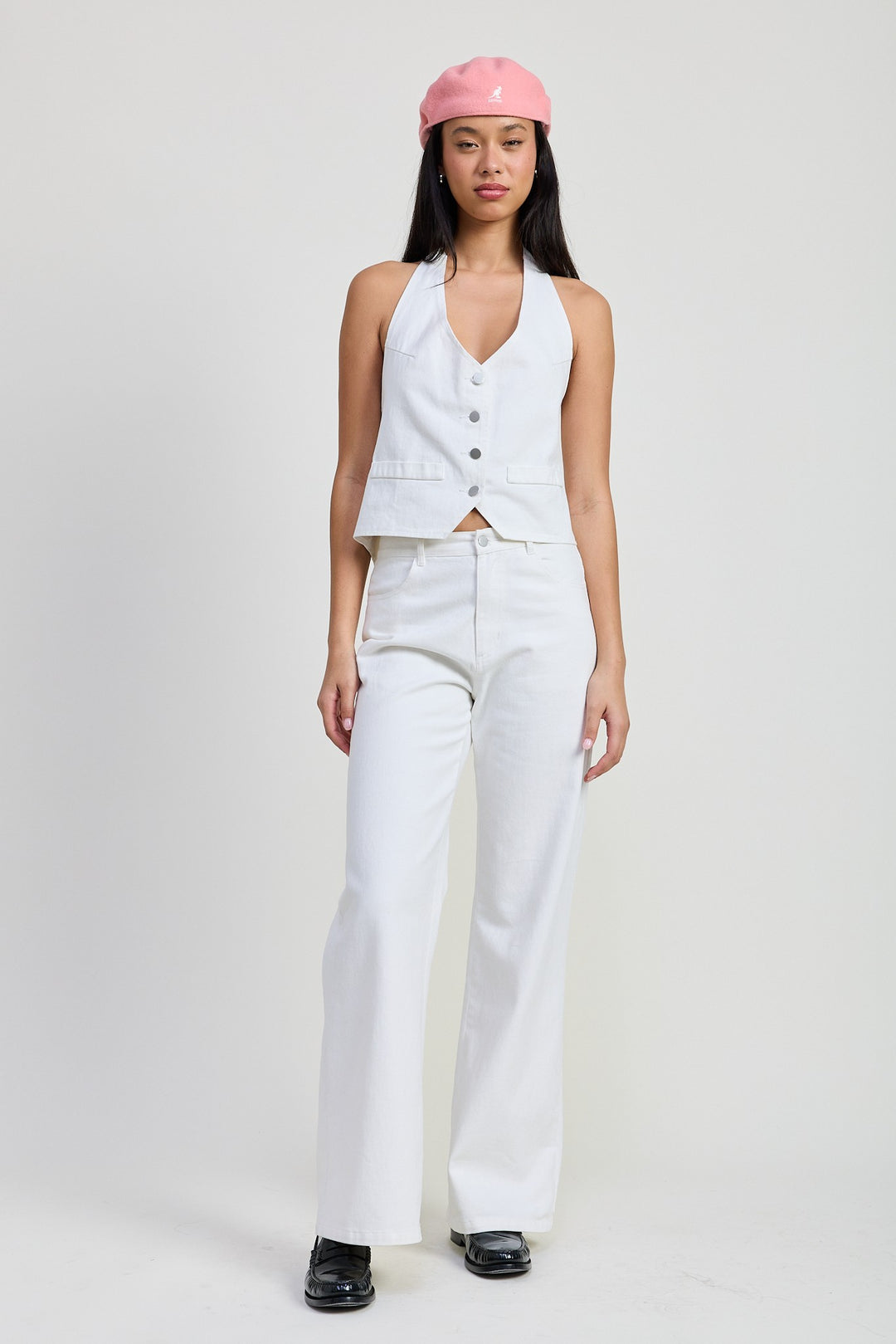 White Button Up Halter Neck Top