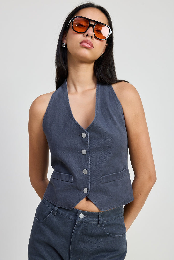 Button Up Halter Neck Top
