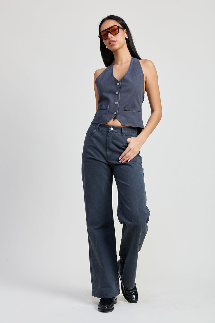 Button Up Halter Neck Top