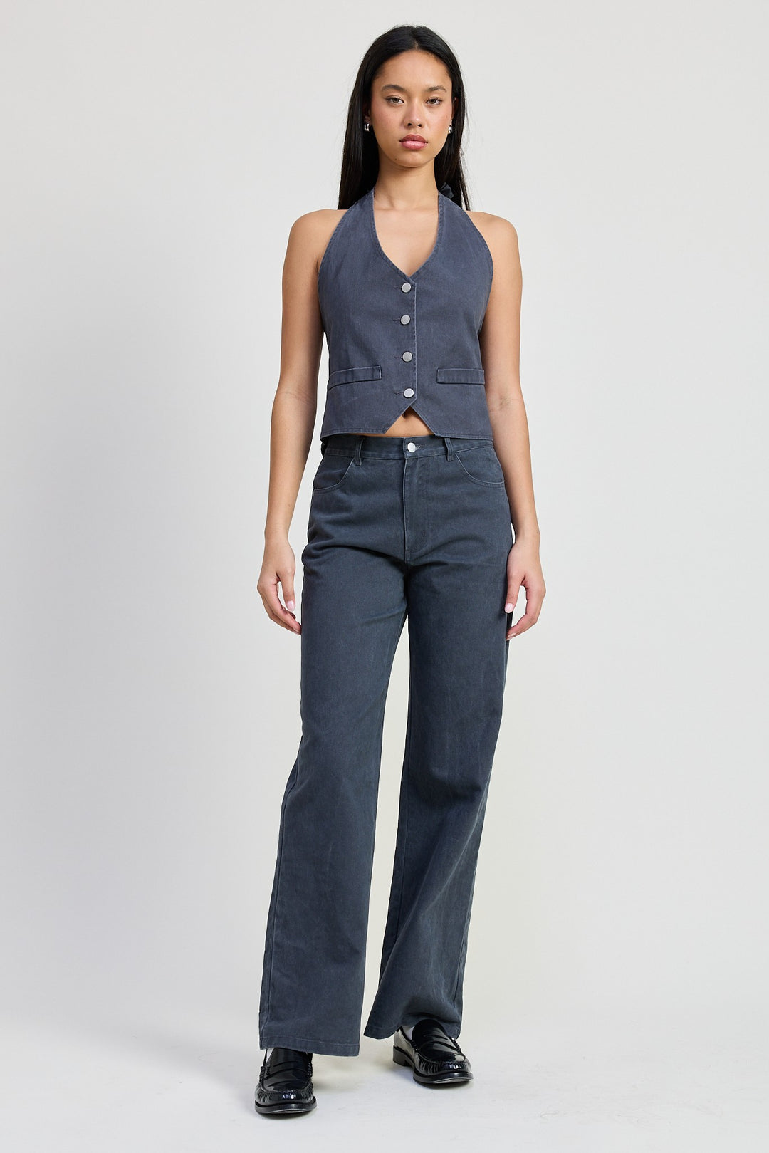 Button Up Halter Neck Top