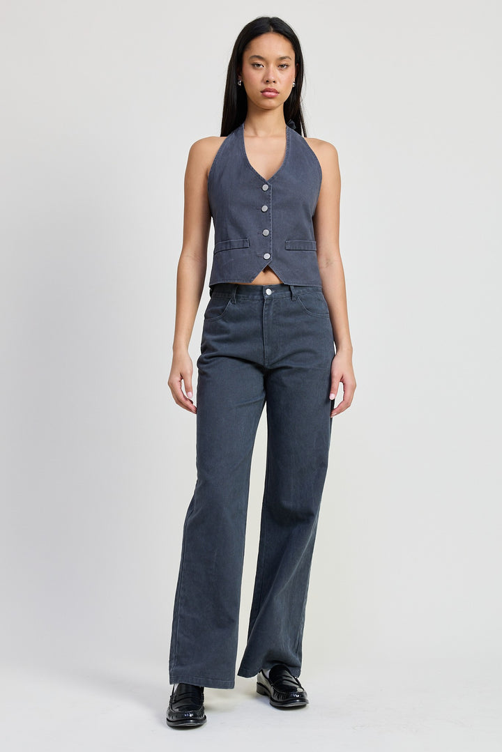 Button Up Halter Neck Top