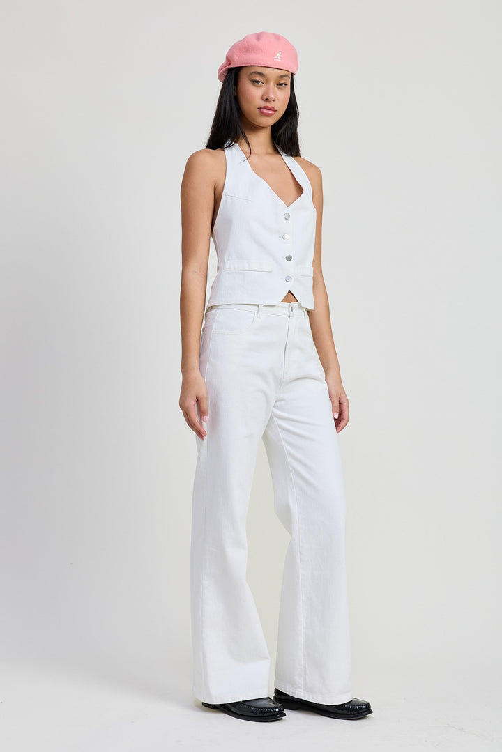 White Button Up Halter Neck Top