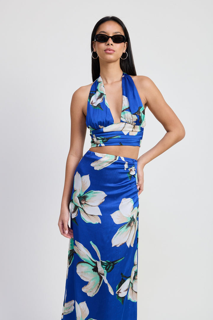Blue Floral Halter Neck Floral Top