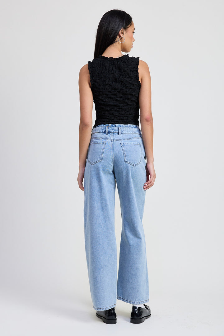 LIGHT BLUE Sleeveless Ruffle Top