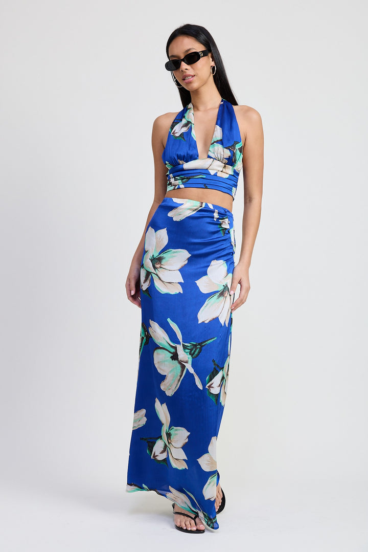 Blue Floral Maxi Bias Skirt