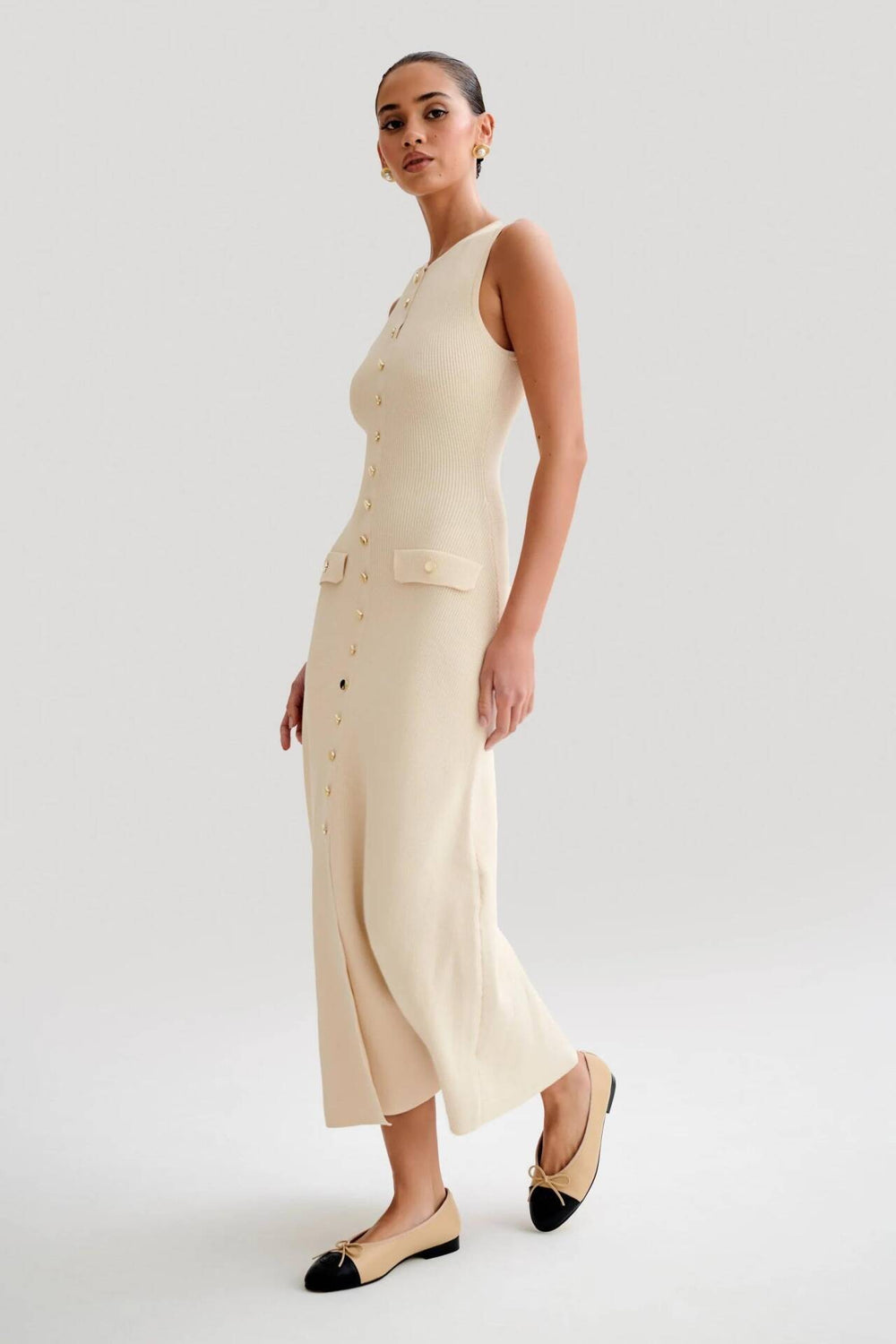 Cream Women Fashion Long Maxi Knit Dress 1