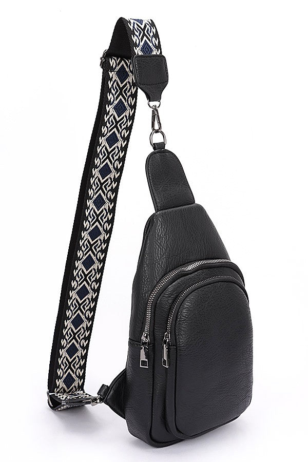 Black Guitar Strap Iconic Faux Leather Sling Bag