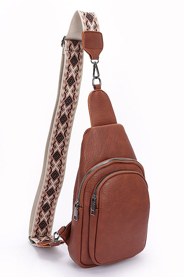 Camel Guitar Strap Iconic Faux Leather Sling Bag