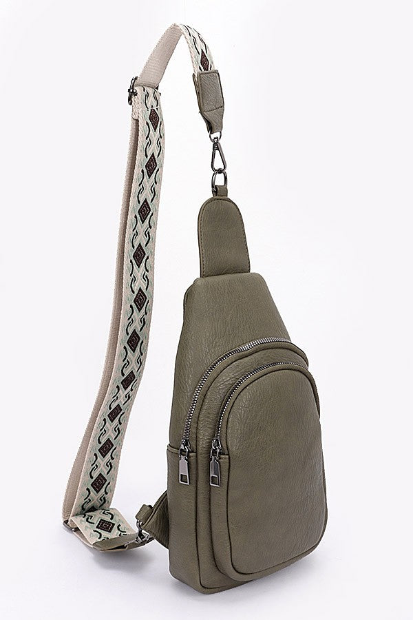 Red Guitar Strap Iconic Faux Leather Sling Bag