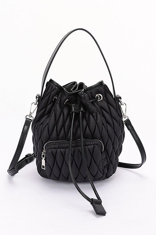 Khaki Nylon Quilted Puffer Convertible Bucket Bag