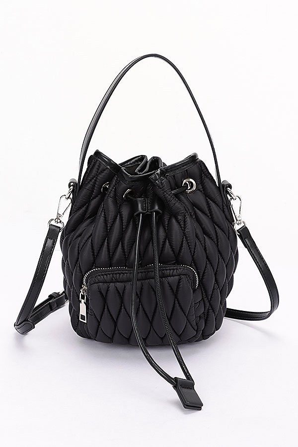 Burgundy Nylon Quilted Puffer Convertible Bucket Bag
