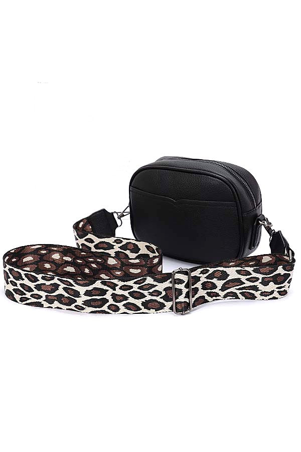 Brown Leopard Webbing Guitar Strap Crossbody Camera Bag