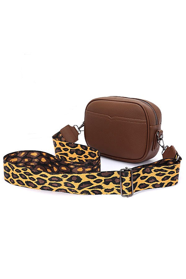 Black Leopard Webbing Guitar Strap Crossbody Camera Bag